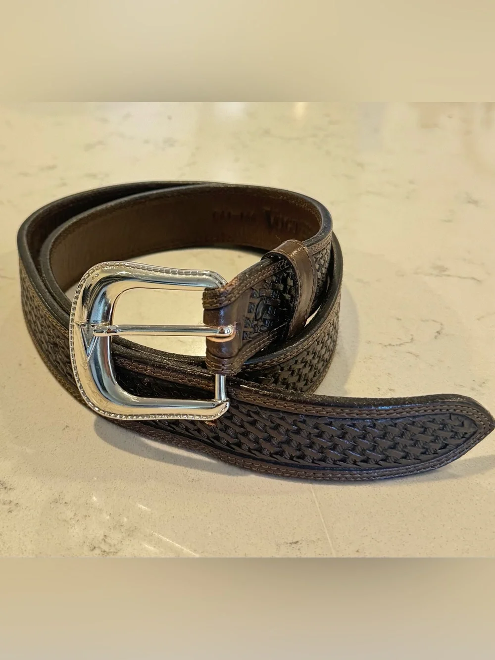 Vogt Silversmiths Western Chocolate Basket Weave Saddle Leather Belt Size 38